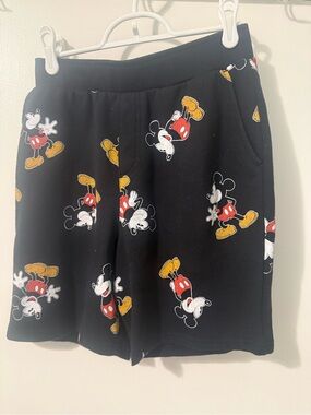 Disney Black Mickey Mouse Print Shorts with Red and Yellow Accents
